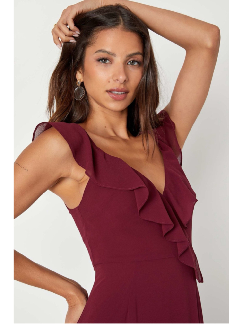NWT Lulus Charming Event Burgundy Asymmetrical Ruffled Maxi Dress - Picture 4 of 10